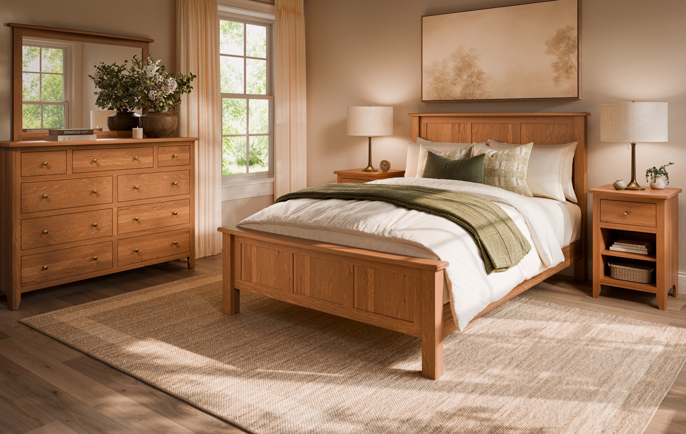 A warm home furnished with handcrafted solid wood furniture