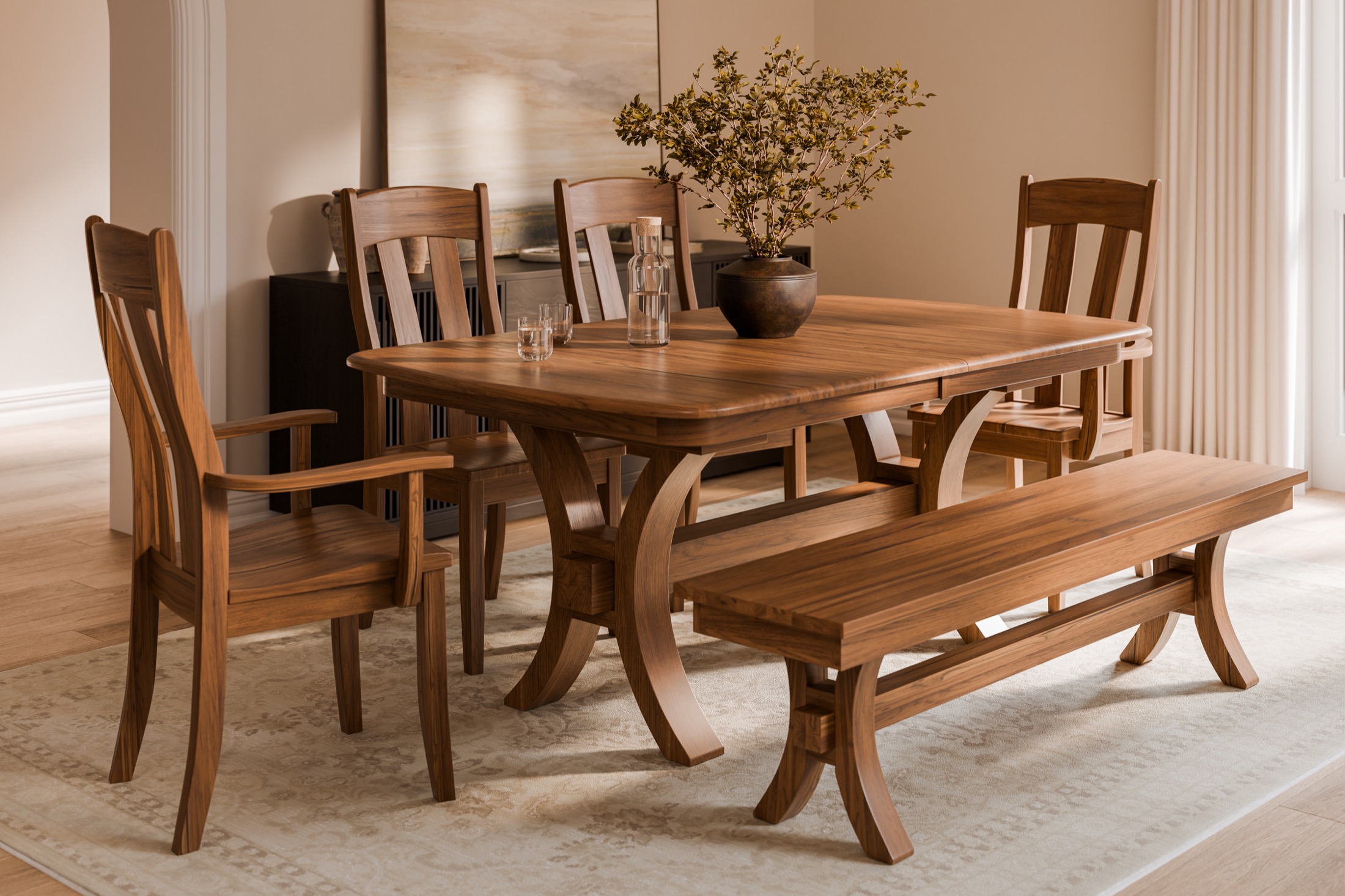Solid wood furniture with visible natural grain and finish