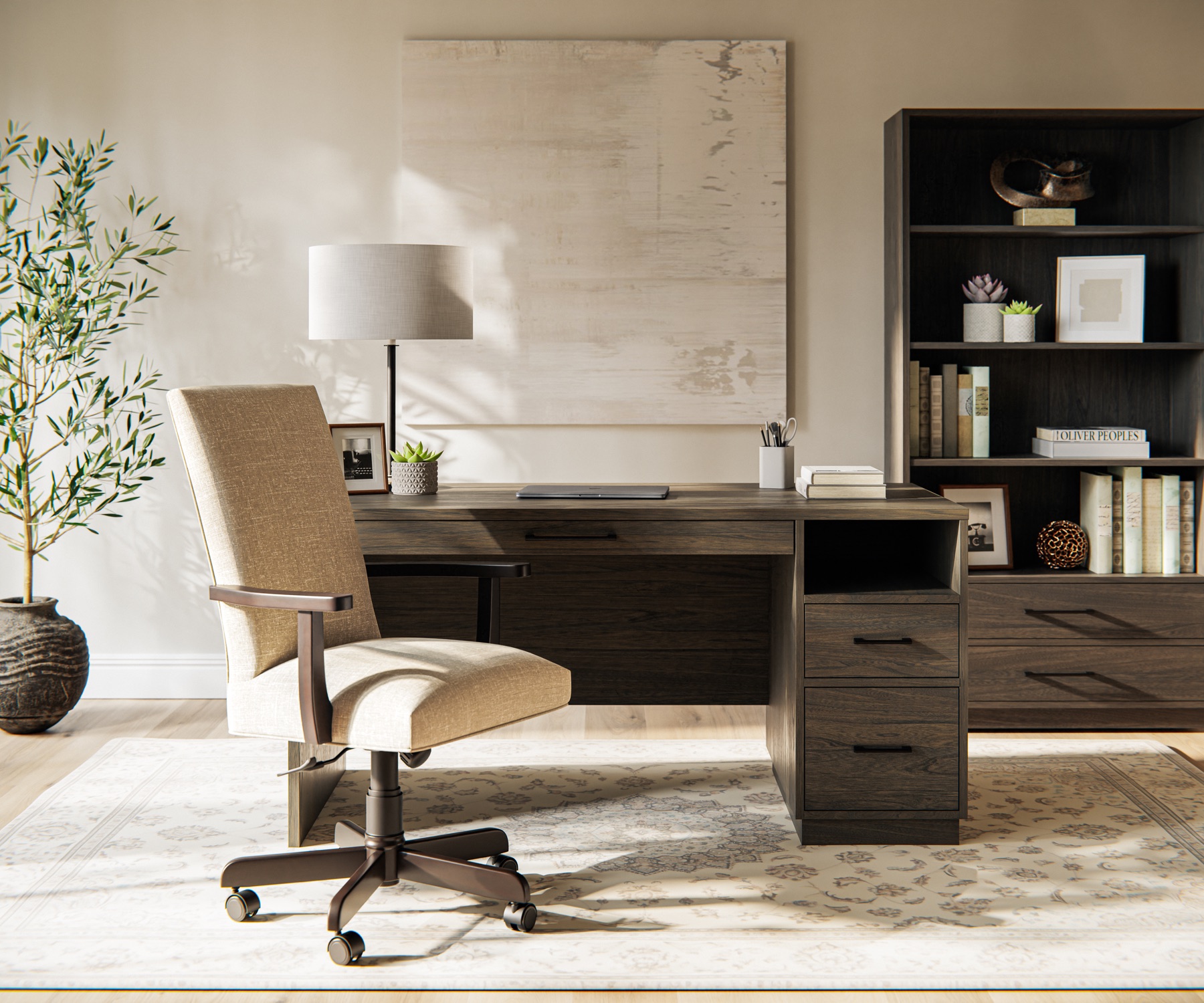 Handcrafted solid wood office furniture in a welcoming interior
