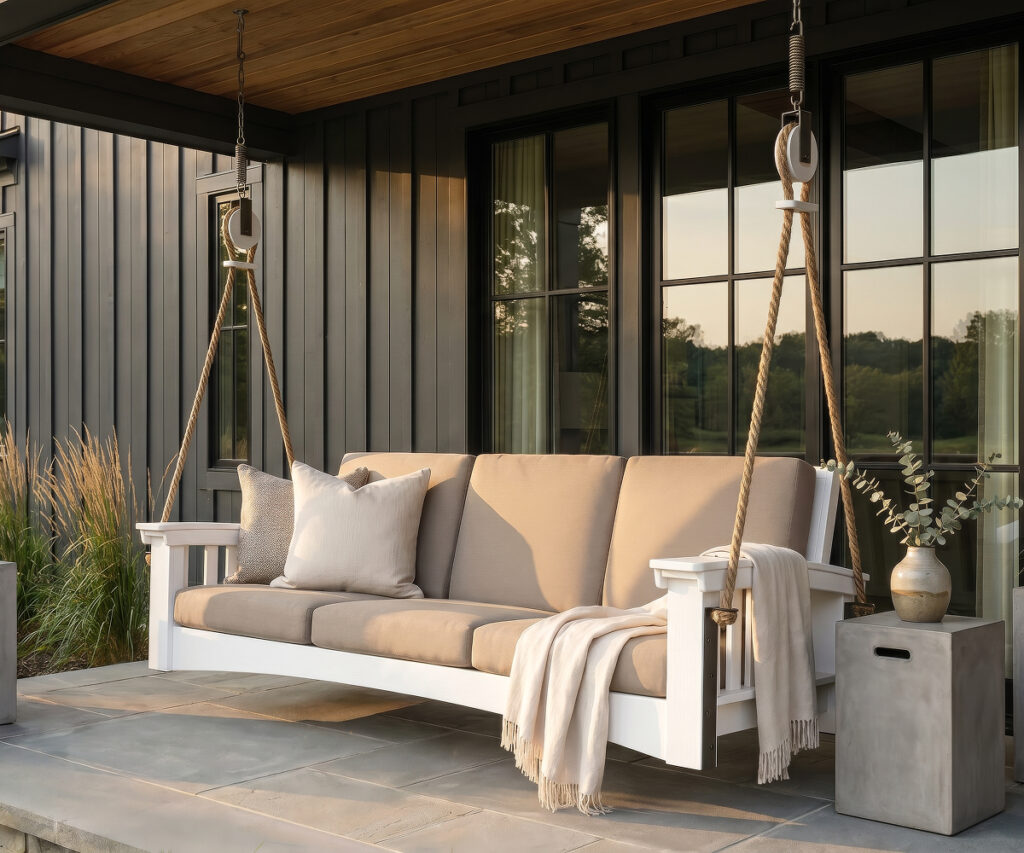 Outdoor sectional furniture in a bright coastal patio room setting
