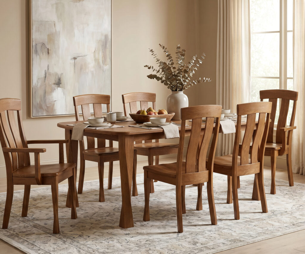 Handcrafted solid wood dining furniture showing the natural character of wood
