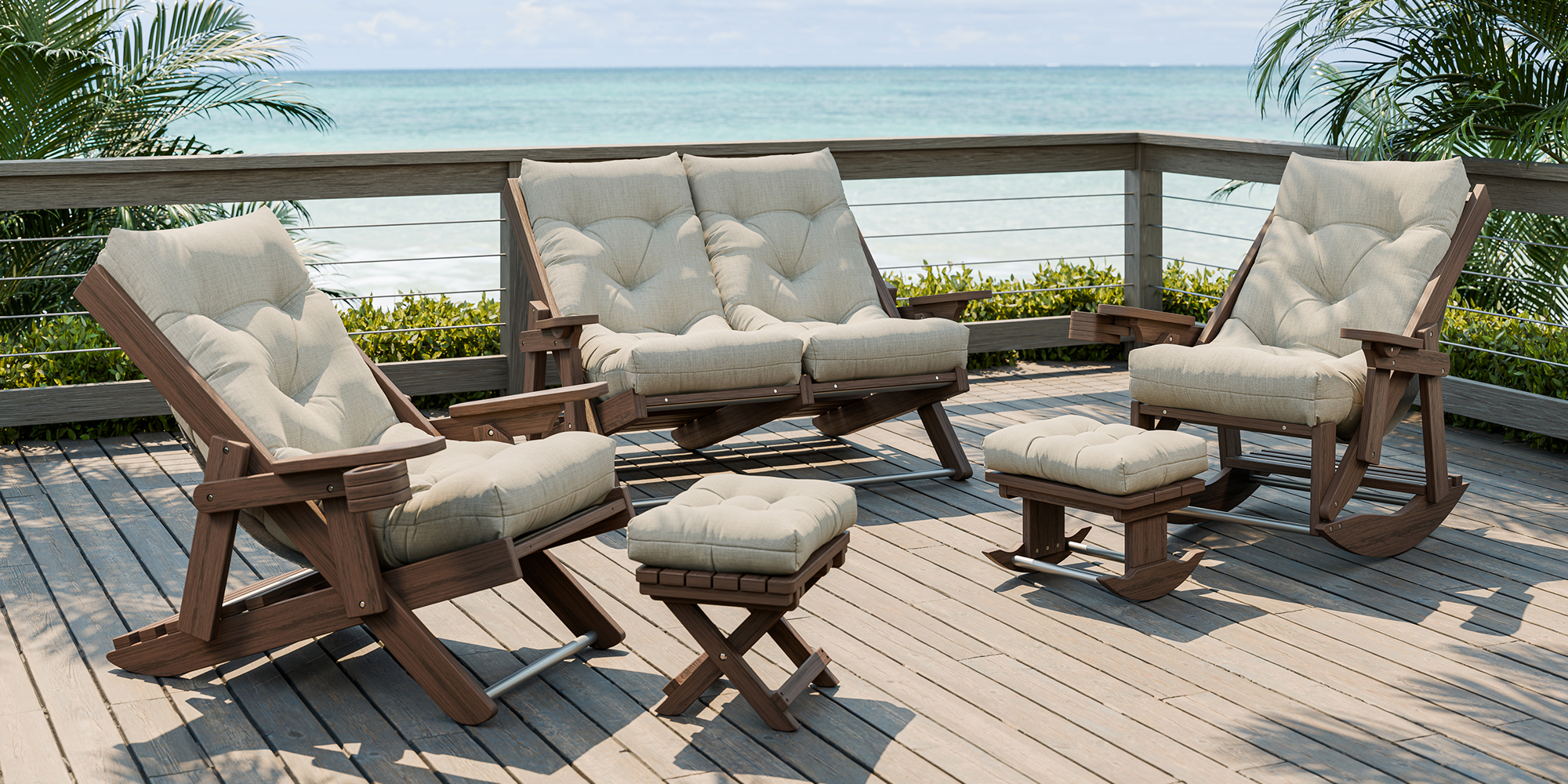 Outdoor sectional furniture in a bright coastal patio room setting