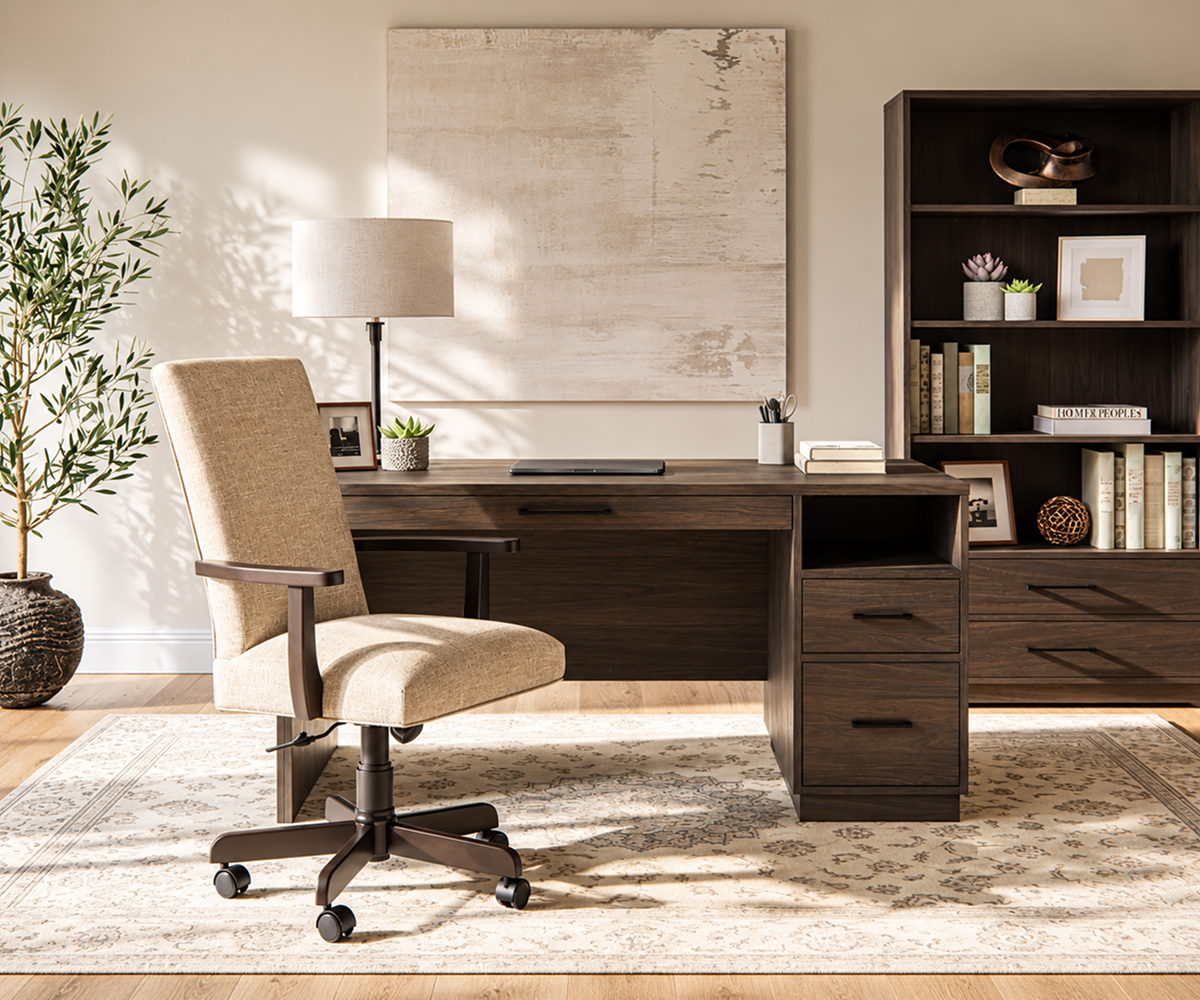 Solid wood office furniture in a refined workspace