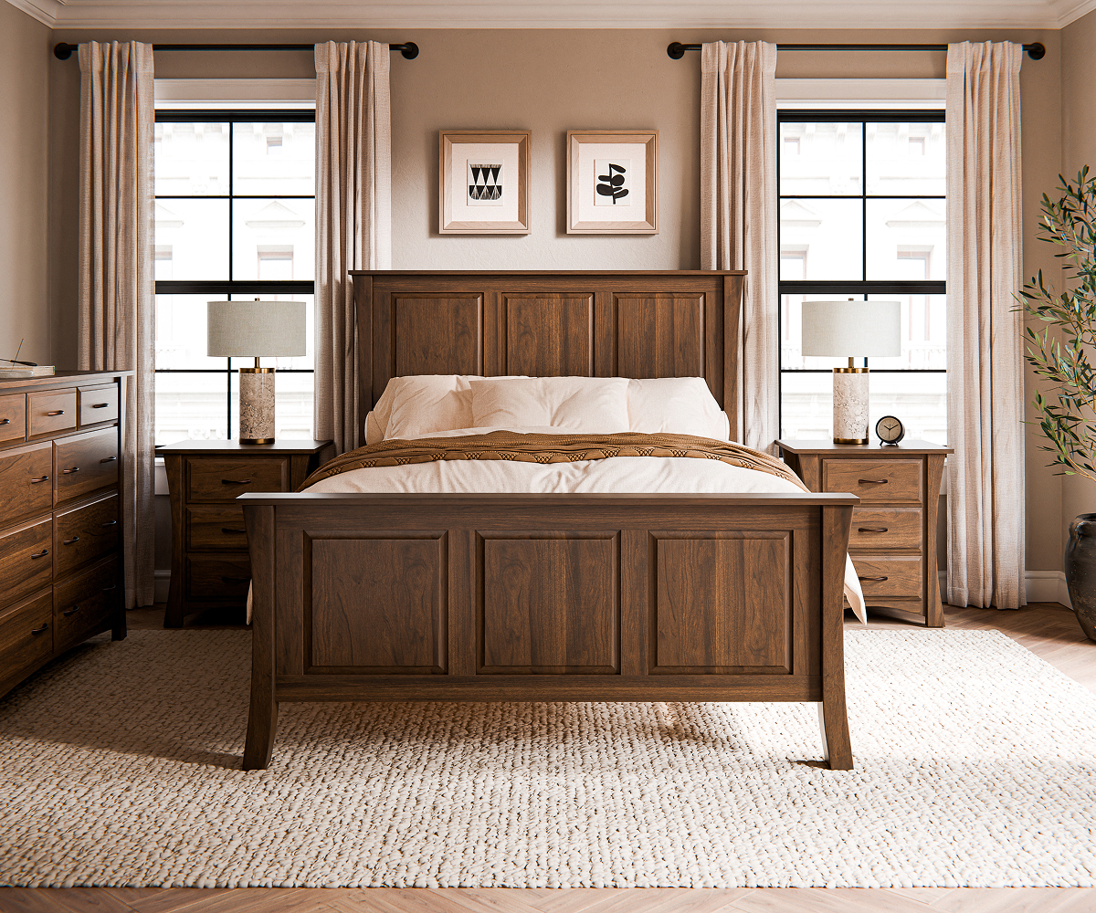 Handcrafted bedroom furniture in a complete room setting
