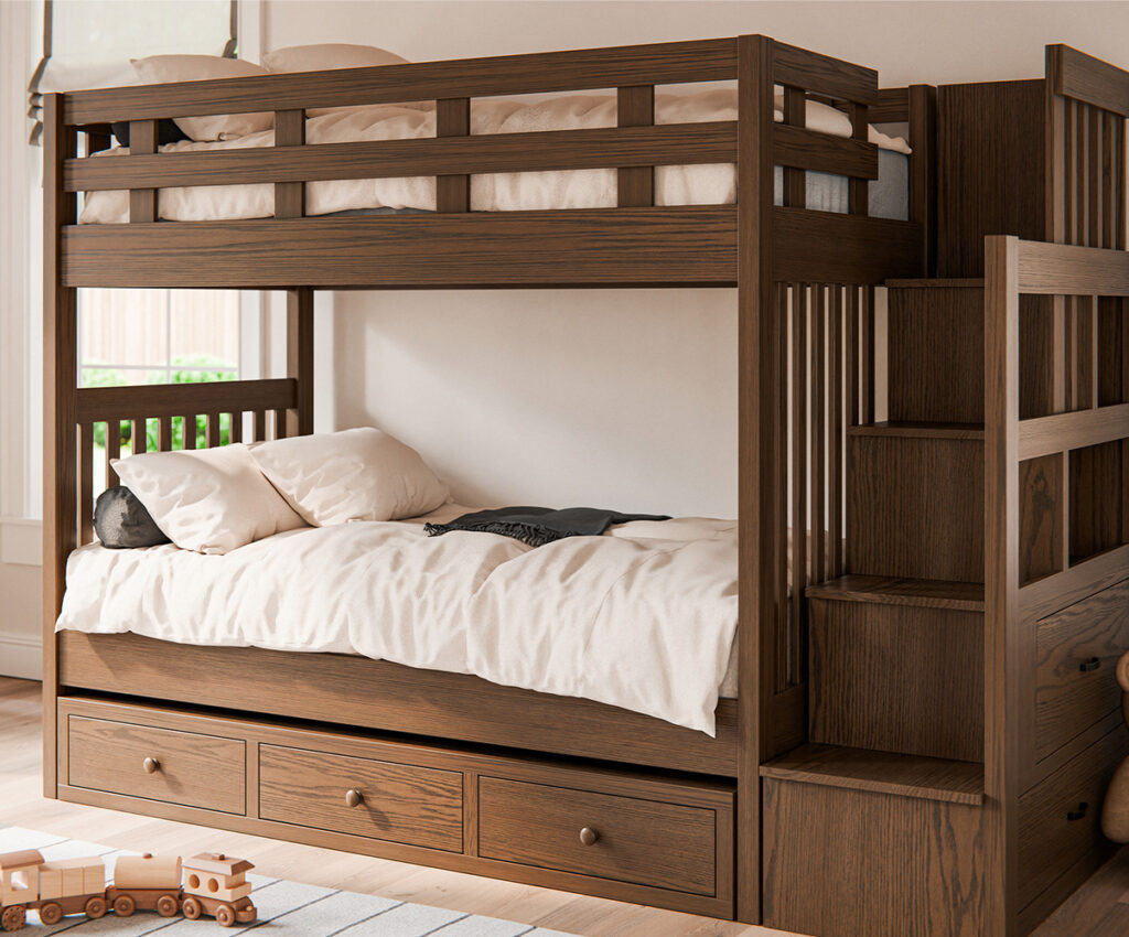 Solid wood crib and children’s furniture in a softly styled nursery